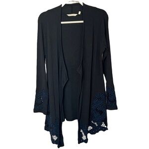 Soft Surroundings Womens Lucy Topper Twilight embroidered ribbed cardigan Size M